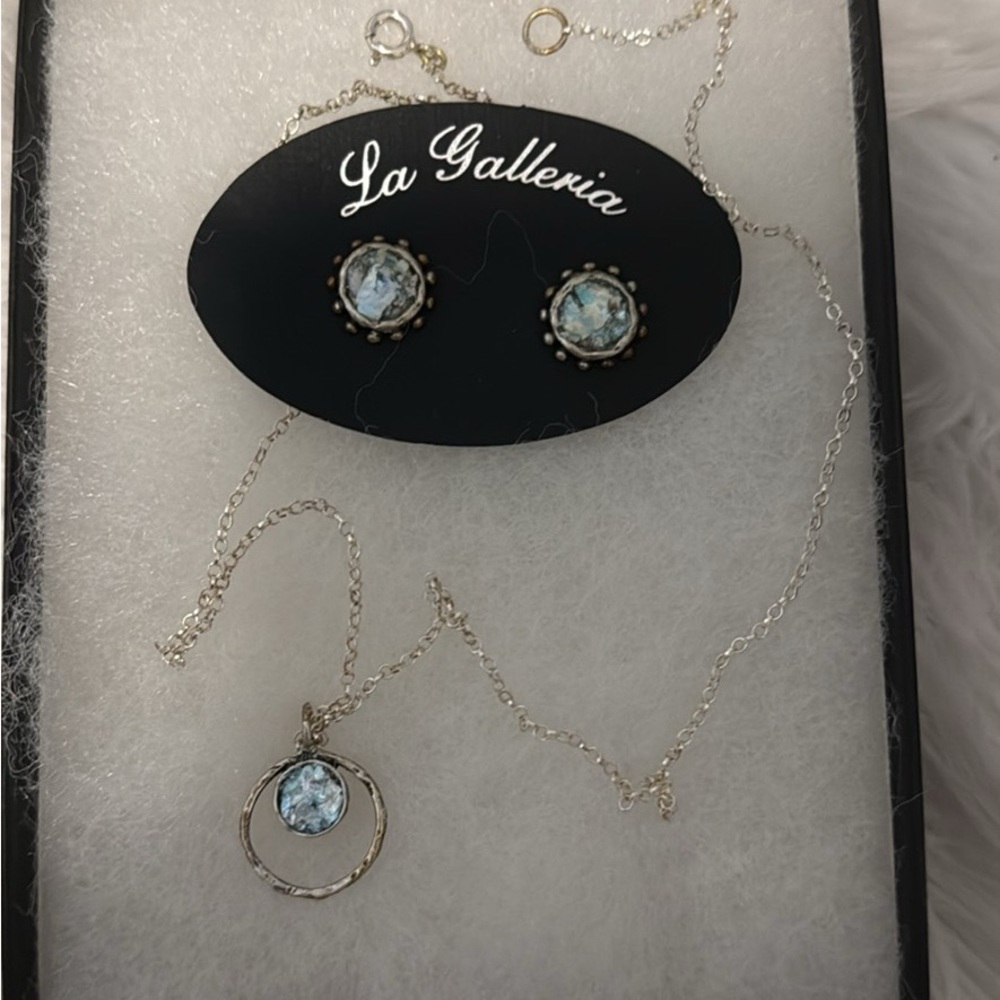 Roman Glass Silver and Blue Jewelry Set